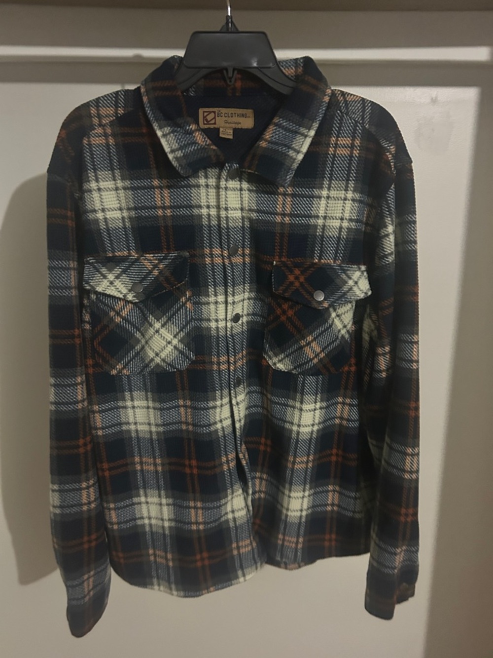 Men's Plaid Flannel Jacket - Navy & Cream